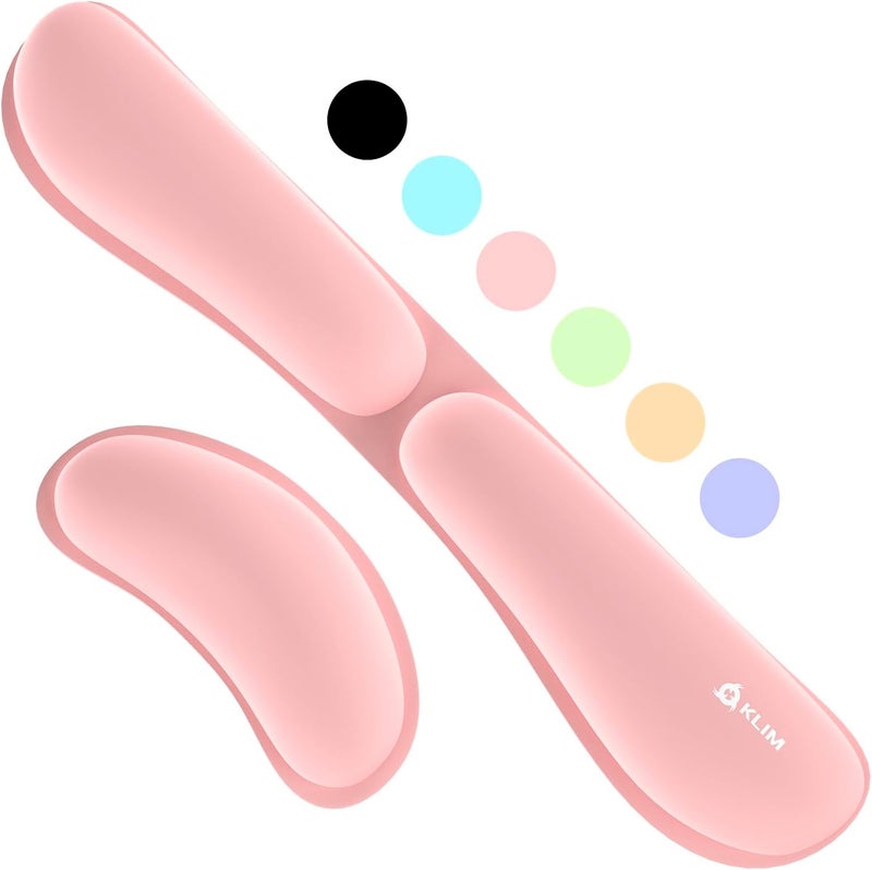 KLIM Mouse & Keyboard Wrist Rest Set - Silky Gel Memory Foam - Ergonomic Wrist Rest for Computer Keyboard, Wrist Pad for Keyboard + Wrist Rest for Mouse - for Gaming and Office - Pain Relief - Pink - Image 1